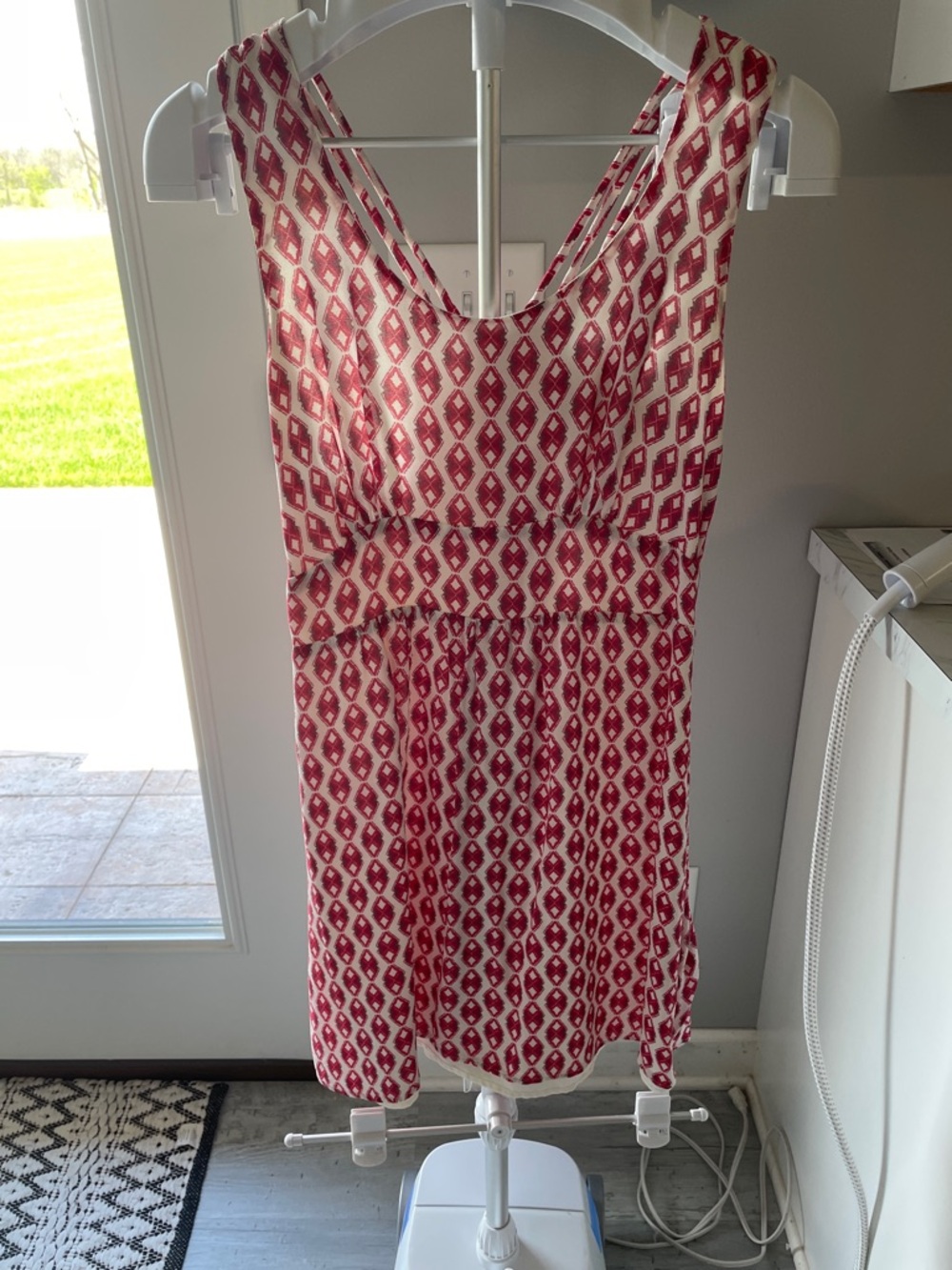 Sleeveless Red Patterned Summer Dress